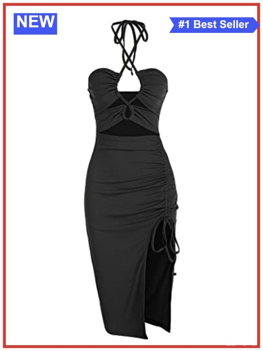 Sleeveless Halter Midi Dress Criss Cross Cutout Ruched Bodycon Party